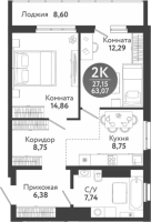 2-комнатная в жилом комлексе «Семейный квартал»