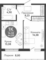2-комнатная студия в жилом комлексе «Семейный квартал»