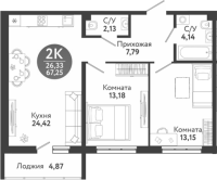 3-комнатная студия в жилом комлексе «Семейный квартал»