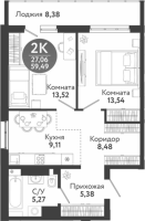 2-комнатная в жилом комлексе «Семейный квартал»