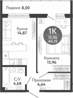 2-комнатная студия в жилом комлексе «Семейный квартал»