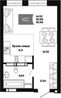 1-комнатная студия в жилом комлексе «Салют»