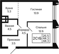 2-комнатная студия в жилом комлексе «Цитатум»