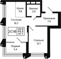 2-комнатная студия в жилом комлексе «Цитатум»