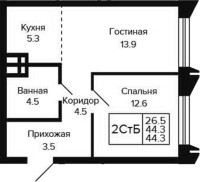 2-комнатная студия в жилом комлексе «Цитатум»