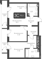3-комнатная студия в жилом комлексе «City Towers»