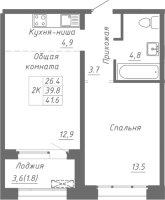2-комнатная студия в жилом комлексе «Гренландия»