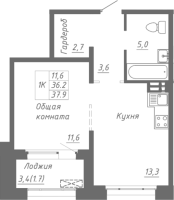1-комнатная в жилом комлексе «Гренландия»