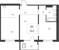 2-комнатная в жилом комлексе «Квартал  на Игарской»