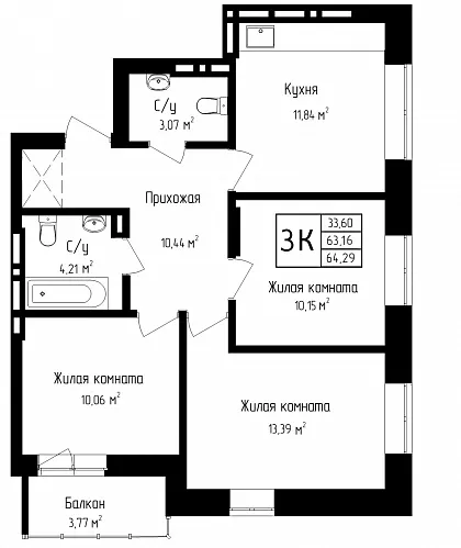 Продажа 3-комнатной в жилом комплексе «Высота»